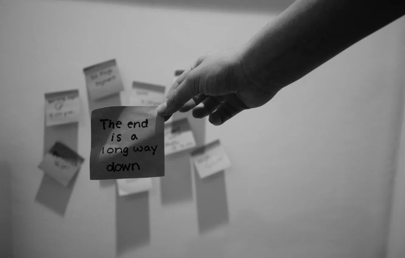 Photo wallpaper white, text, hands, note, sticker, words, black