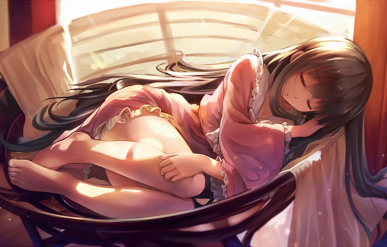 Photo wallpaper girl, long hair, touhou, dress, brown hair, anime, beautiful, pretty