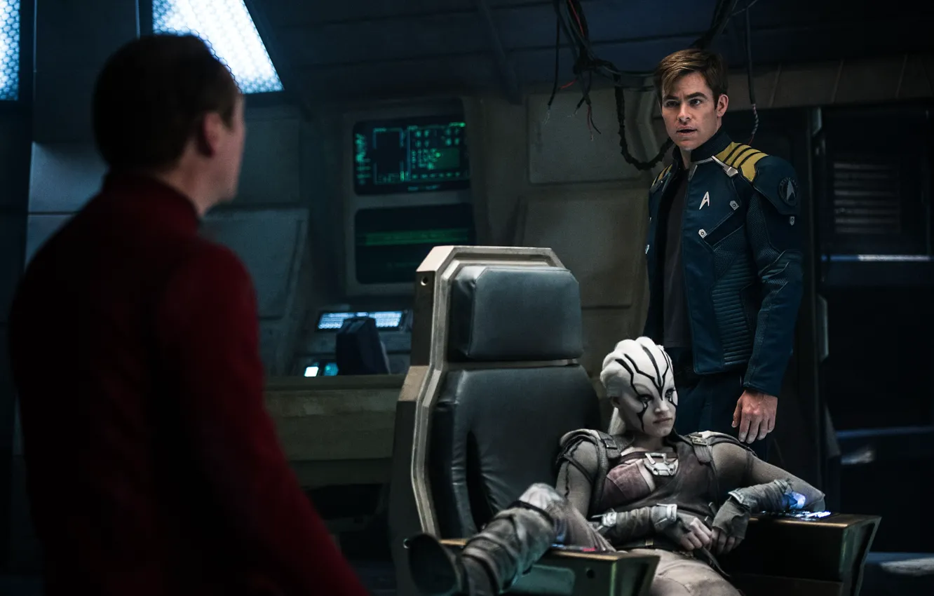 Photo wallpaper cinema, wallpaper, metal, girl, Star Trek, woman, man, chair