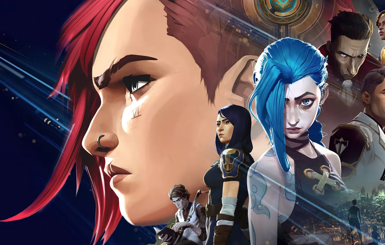 Photo wallpaper season one, Caitlyn, Victor, Jinx, Riot Games, tv series, Netflix, Arcane