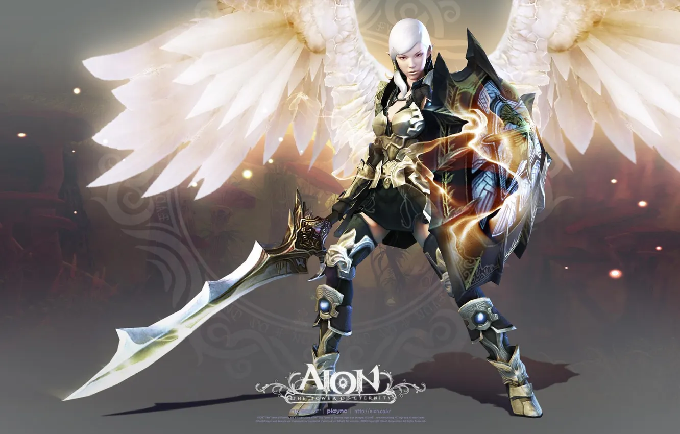 Photo wallpaper girl, sword, shield, Aion