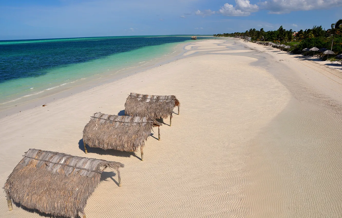 Photo wallpaper sand, sea, beach, the sky, trees, palm trees, the ocean, island