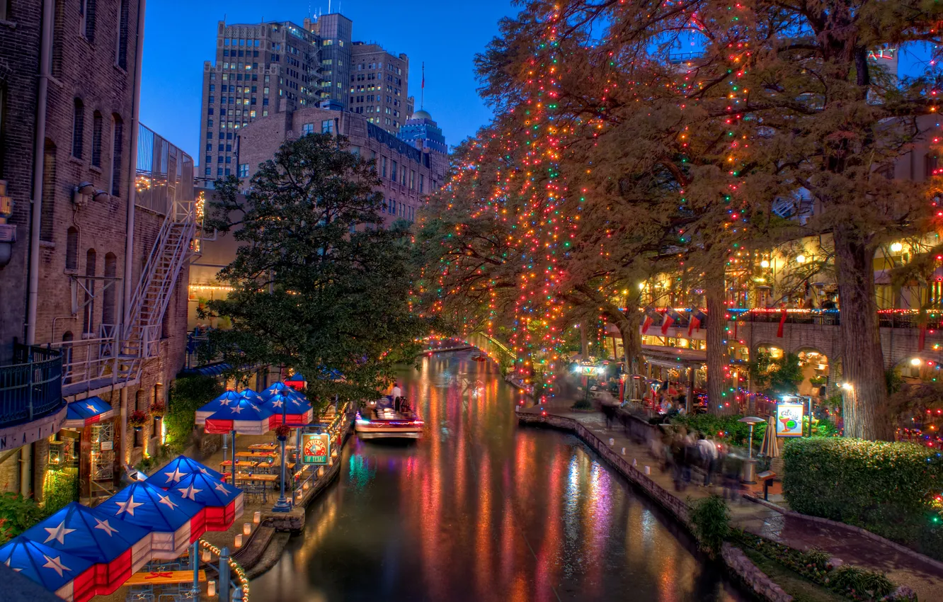 Photo wallpaper lights, USA, Christmas, Texas, Texas, San Antonio, San Antonio, Christmas Riverwalk