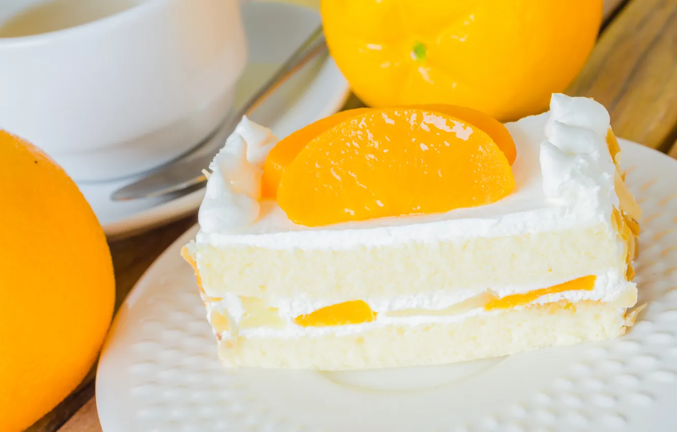 Photo wallpaper orange, food, cake, citrus, fruit, cream, dessert, slices