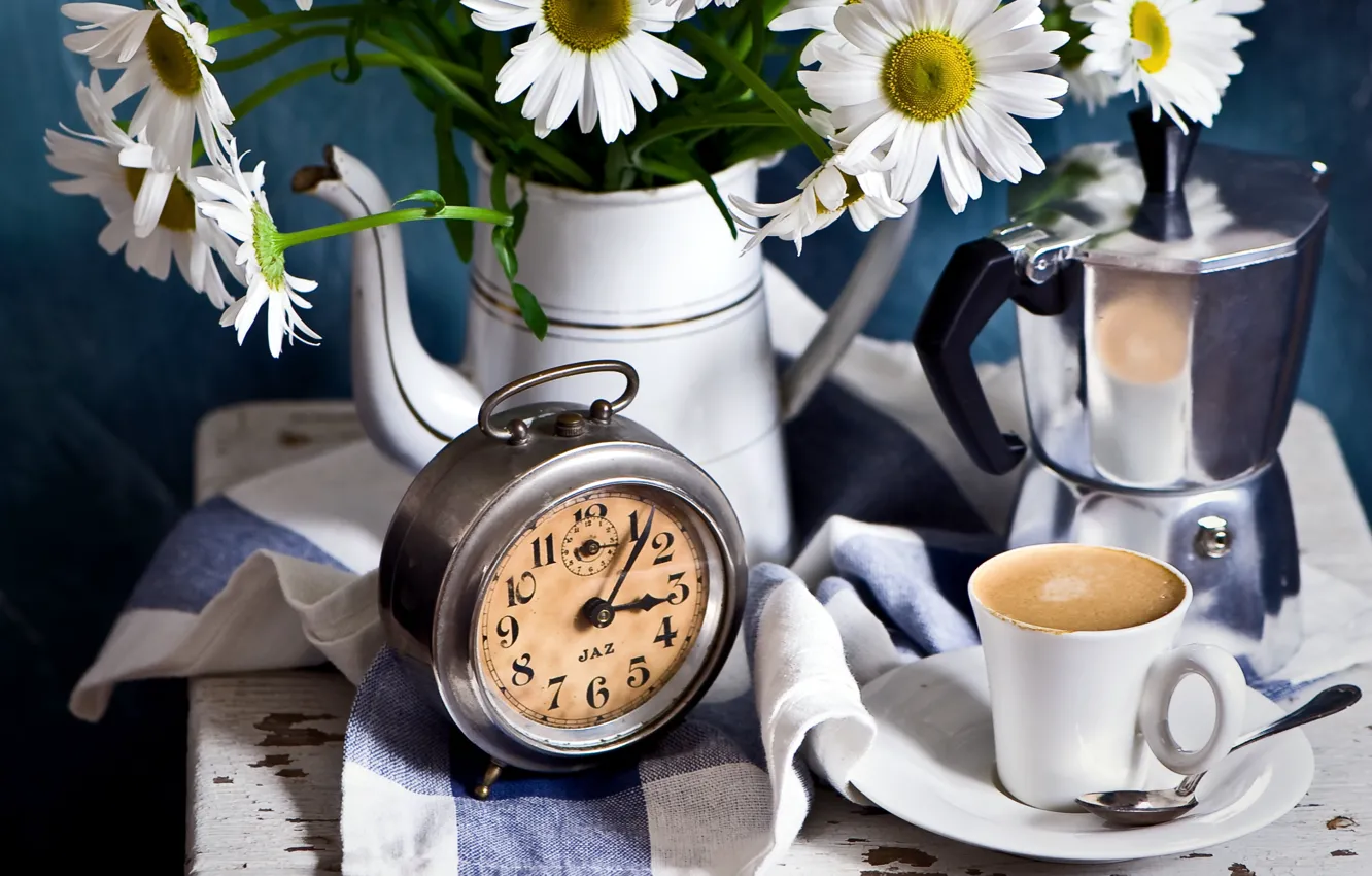 Photo wallpaper watch, coffee, chamomile