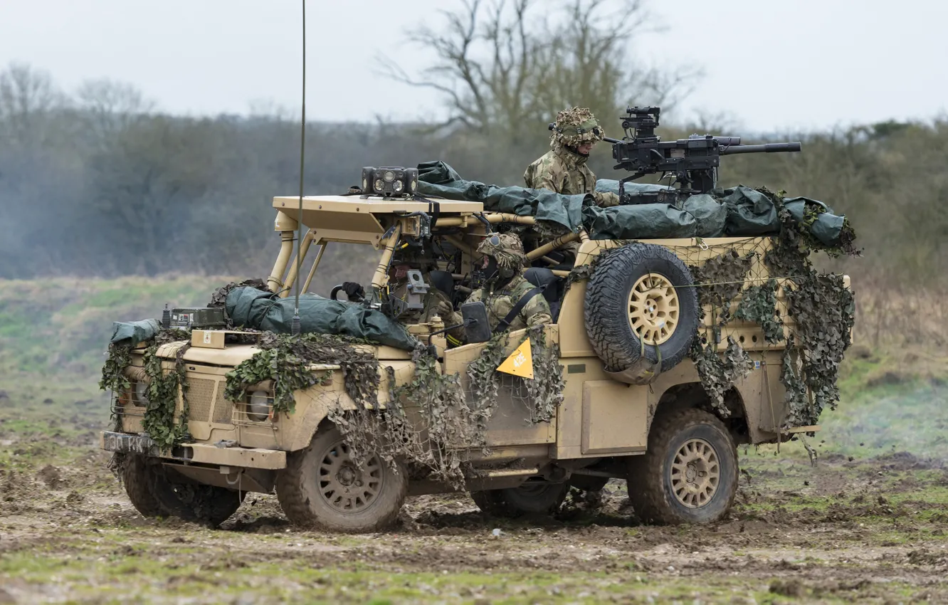 Photo wallpaper soldiers, Land Rover, armored car