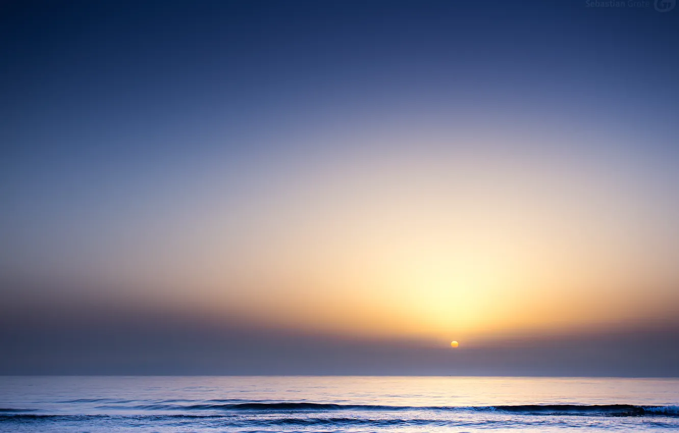 Photo wallpaper sea, wave, the sky, sunset, horizon