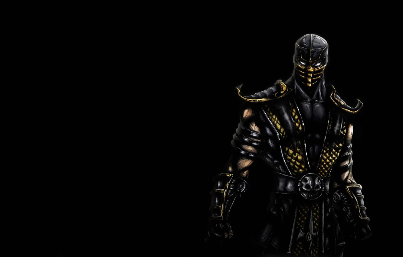 Photo wallpaper the dark background, Scorpio, ninja, Mortal Kombat, Scorpion, ninja