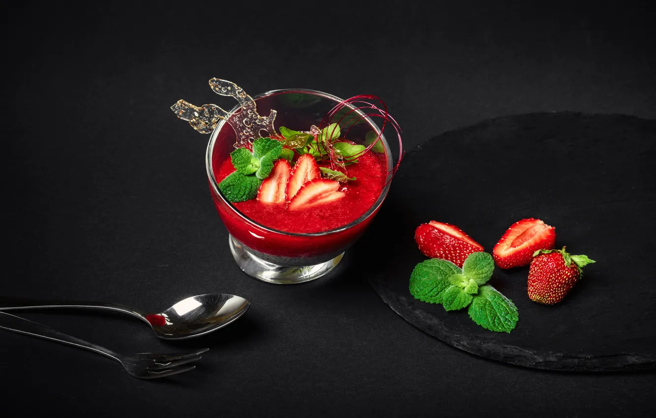 Photo wallpaper berries, dessert, strawberry, mousse