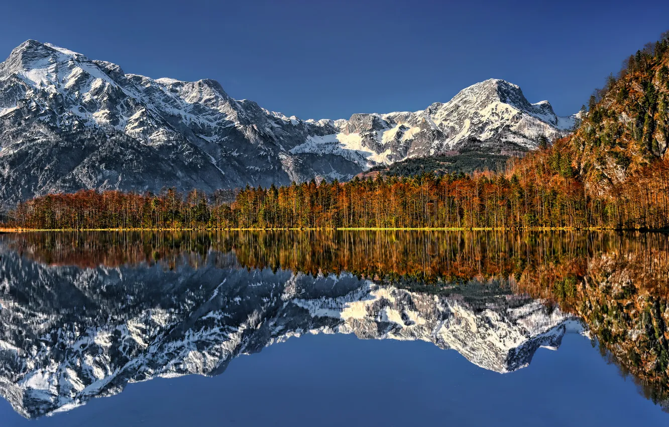 Photo wallpaper autumn, forest, landscape, mountains, nature, lake, reflection