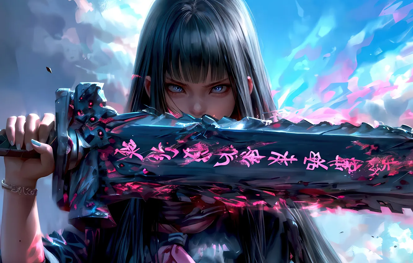 Photo wallpaper kawaii, girl, sword, game, sky, weapon, anime, power