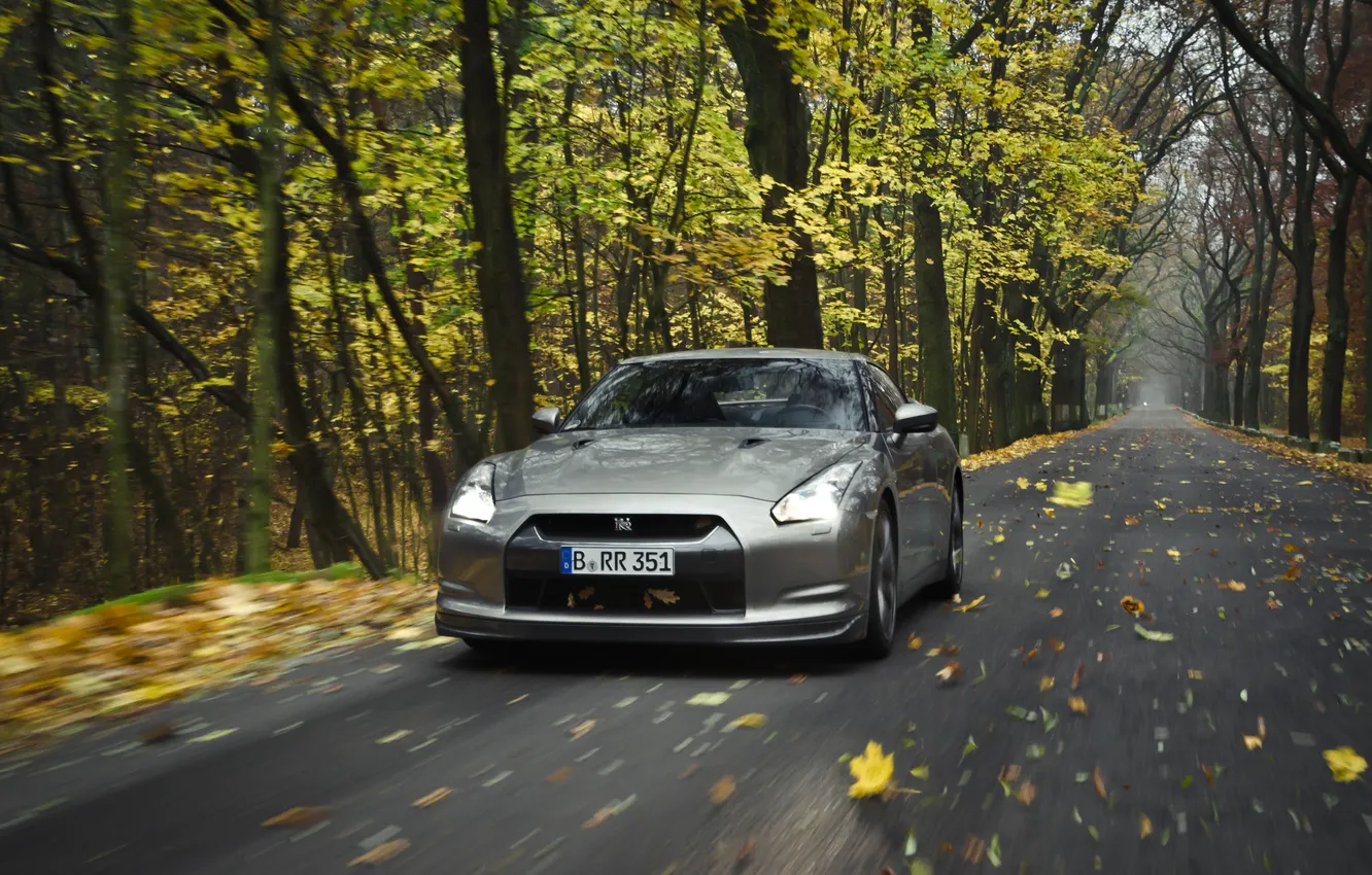 Photo wallpaper road, autumn, forest, nature, Wallpaper, foliage, speed, cars
