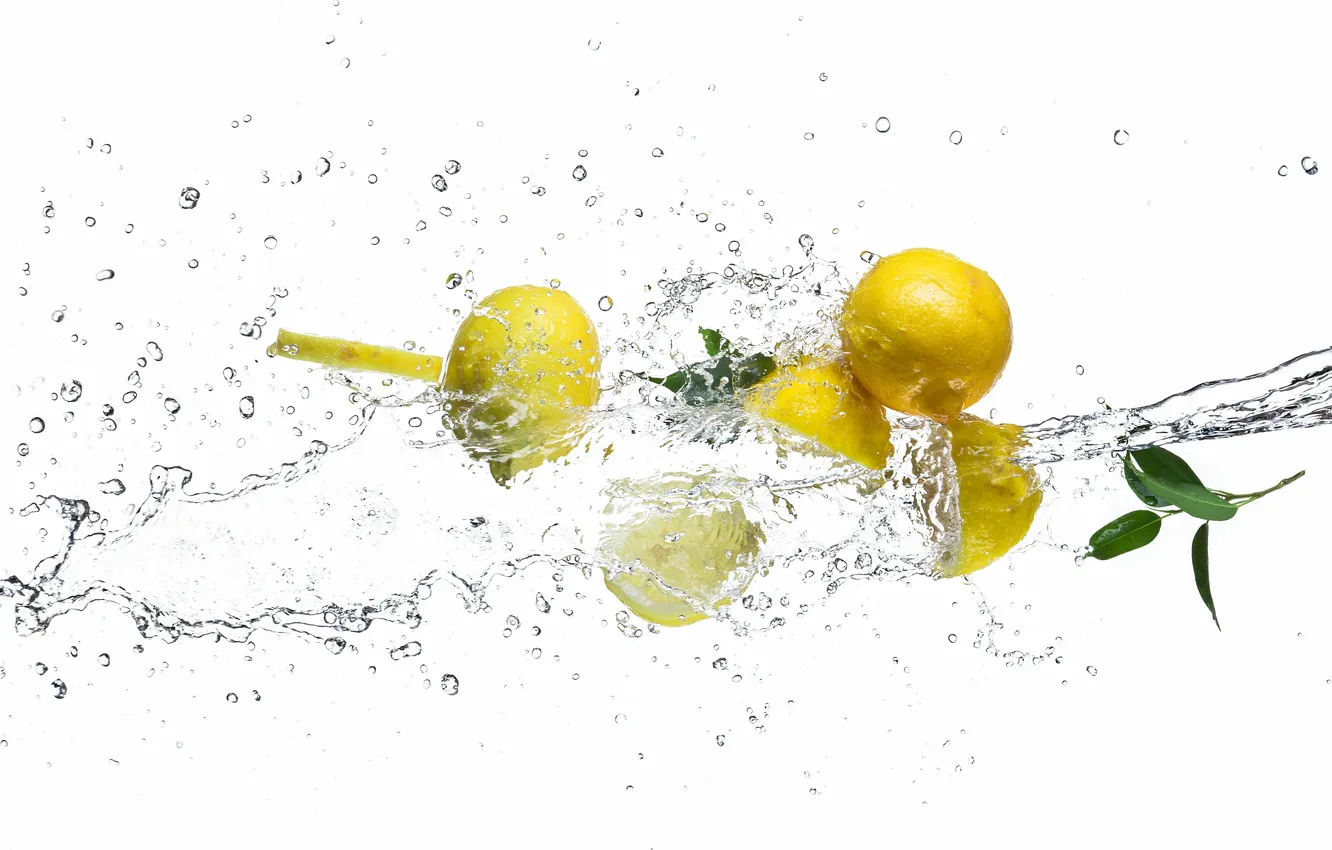 Photo wallpaper water, squirt, lemon, white background