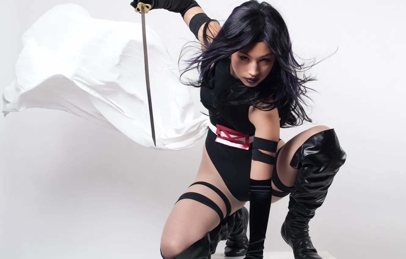 Photo wallpaper look, girl, pose, weapons, Marvel, cosplay, Psylocke