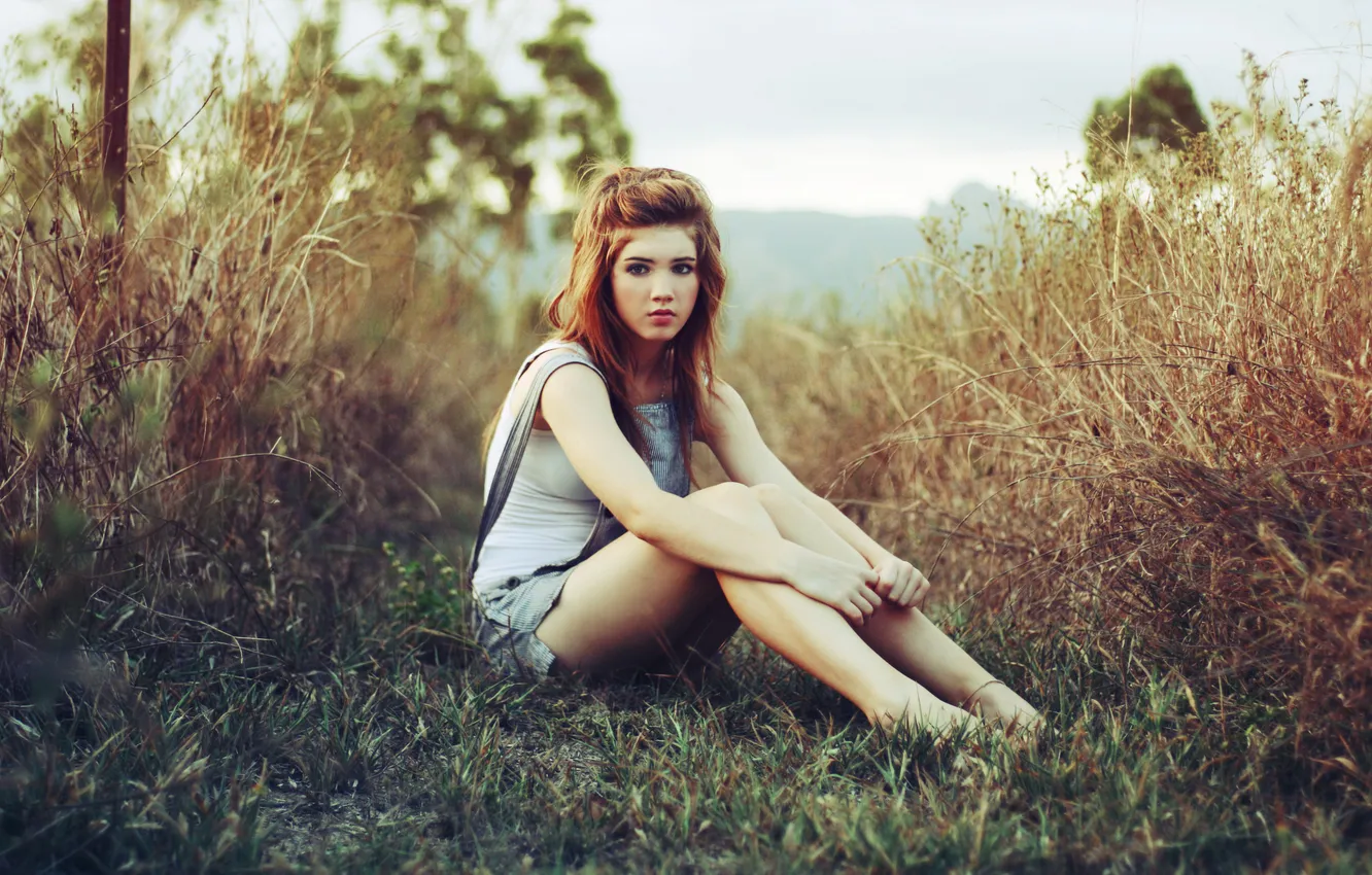 Photo wallpaper the sky, grass, look, girl, trees, nature, the way, photo