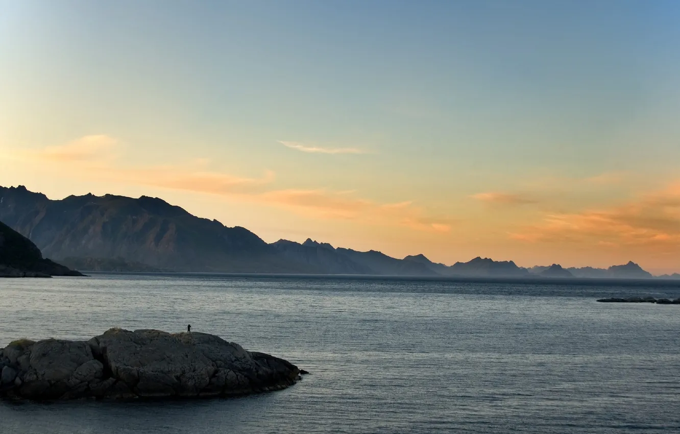 Photo wallpaper sea, landscape, sunset, stones, rocks