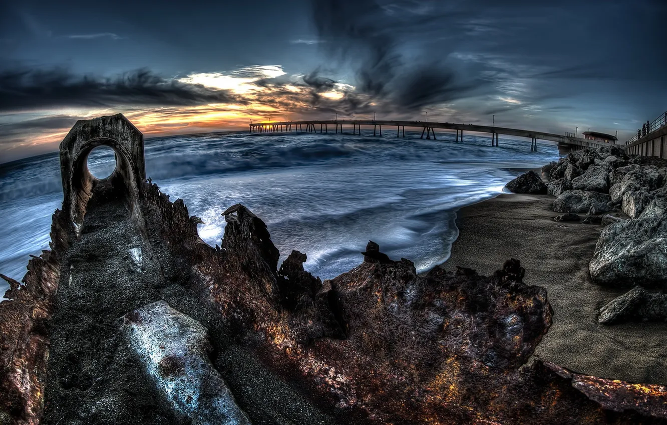 Photo wallpaper sea, landscape, night