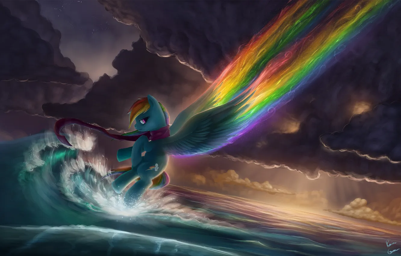 Photo wallpaper sea, clouds, cartoon, pony