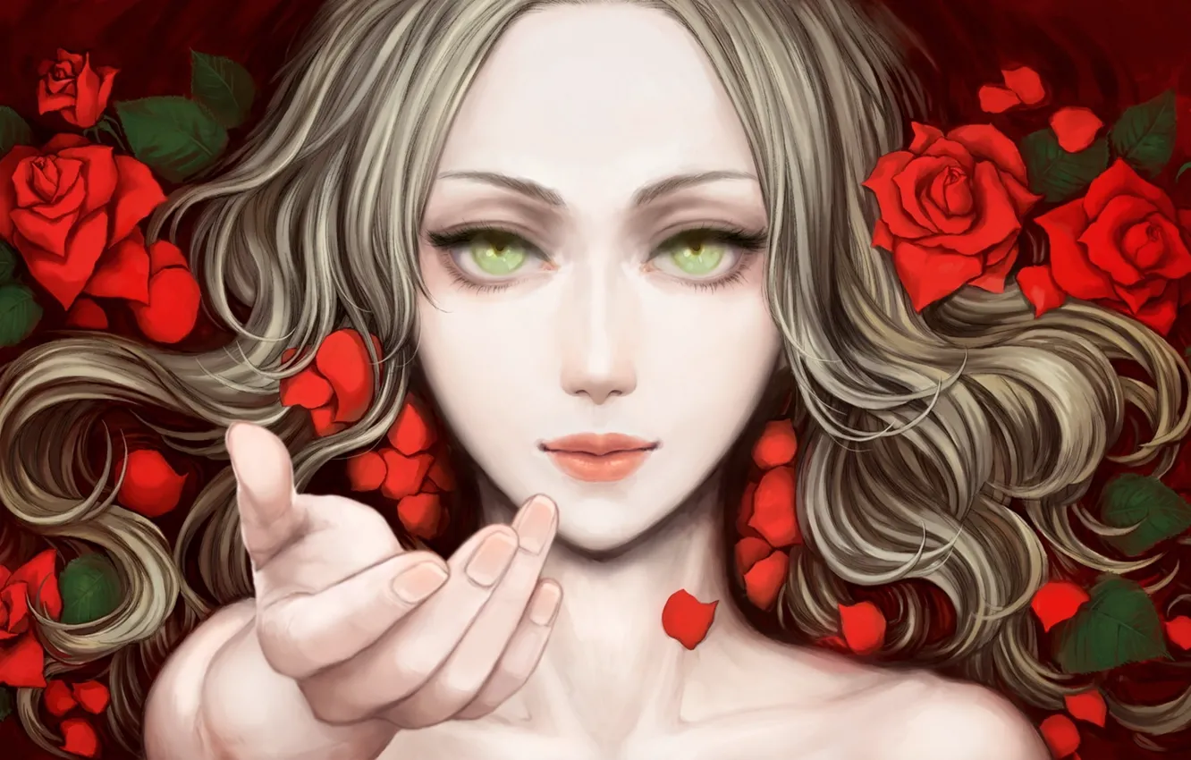 Photo wallpaper hand, roses, petals, Blonde, red, call