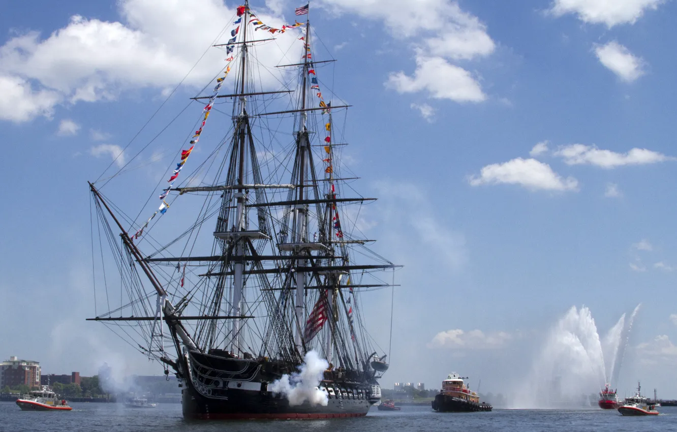 Photo wallpaper ship, US NAVY, the celebration of America's independence Day, sailing, Boston Harbor, 21-gun salute, USS …