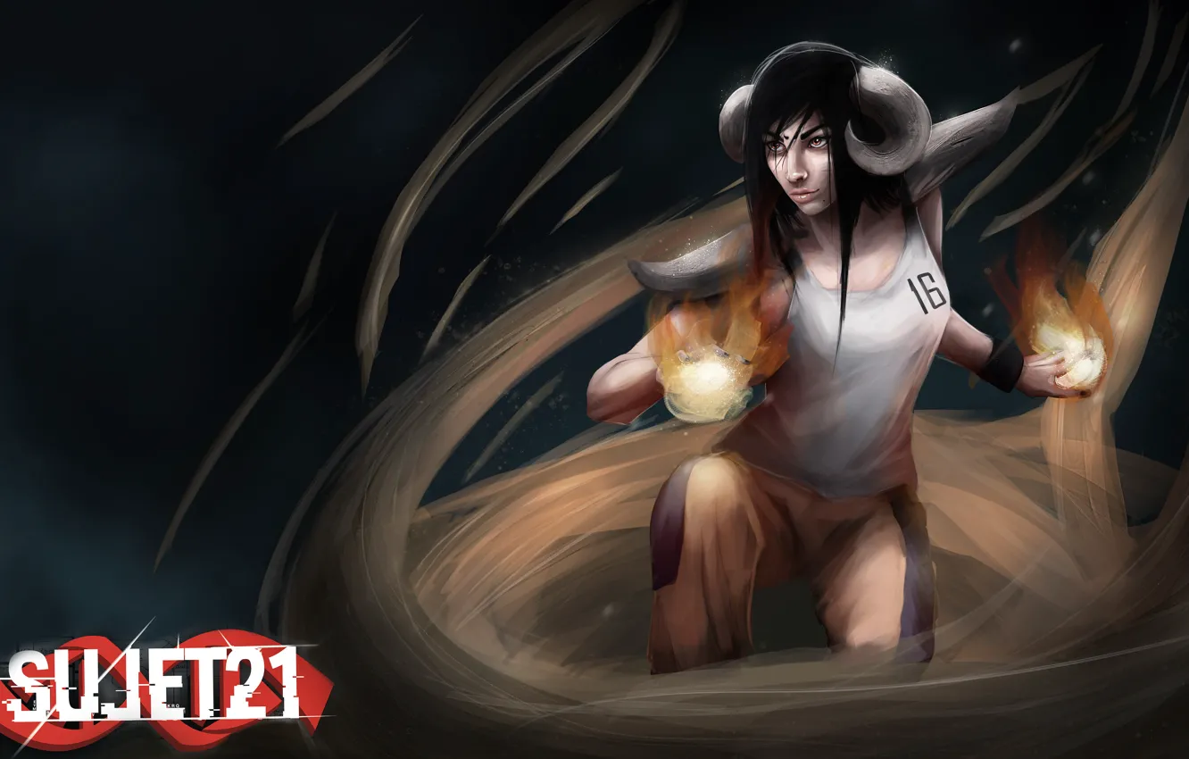 Photo wallpaper girl, background, horns