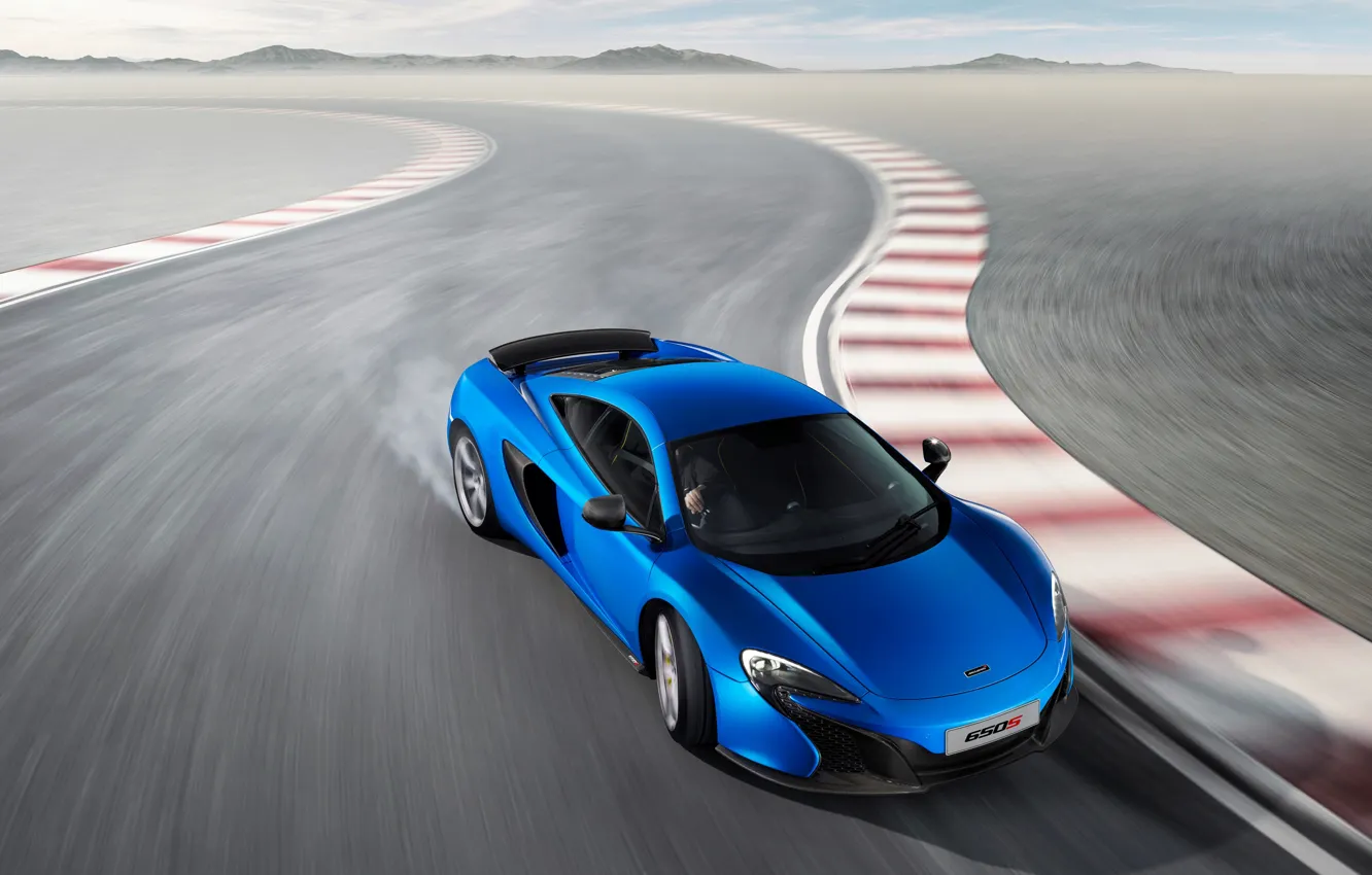 Photo wallpaper McLaren, Turn, Skid, Blue, Coupe, Supercar, Supercar, 2014