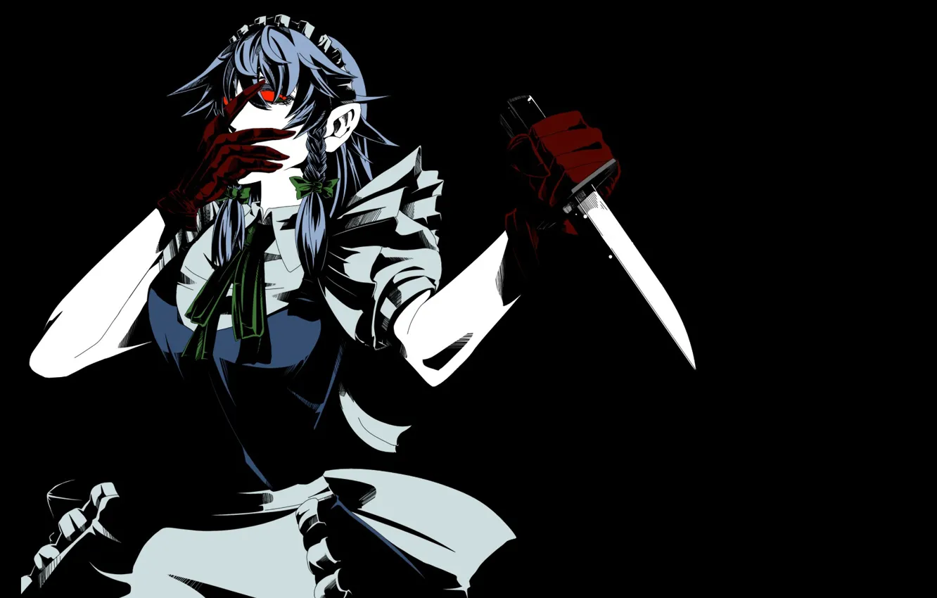 Photo wallpaper monster, blade, red eyes, killer, the maid, in the dark, Izayoi Sakuya, with a knife