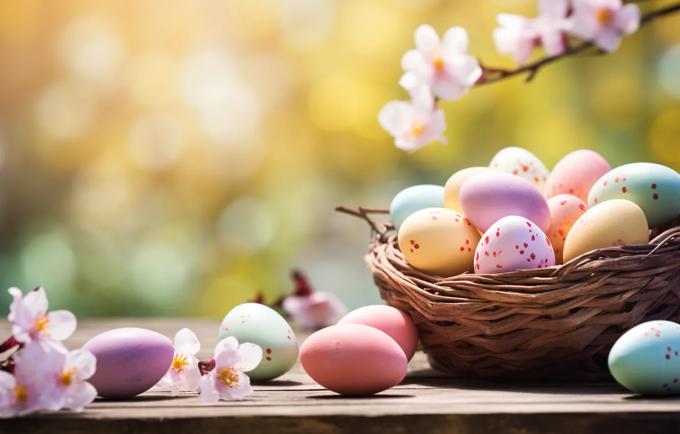 Photo wallpaper flowers, eggs, spring, colorful, Easter, flowers, spring, Easter