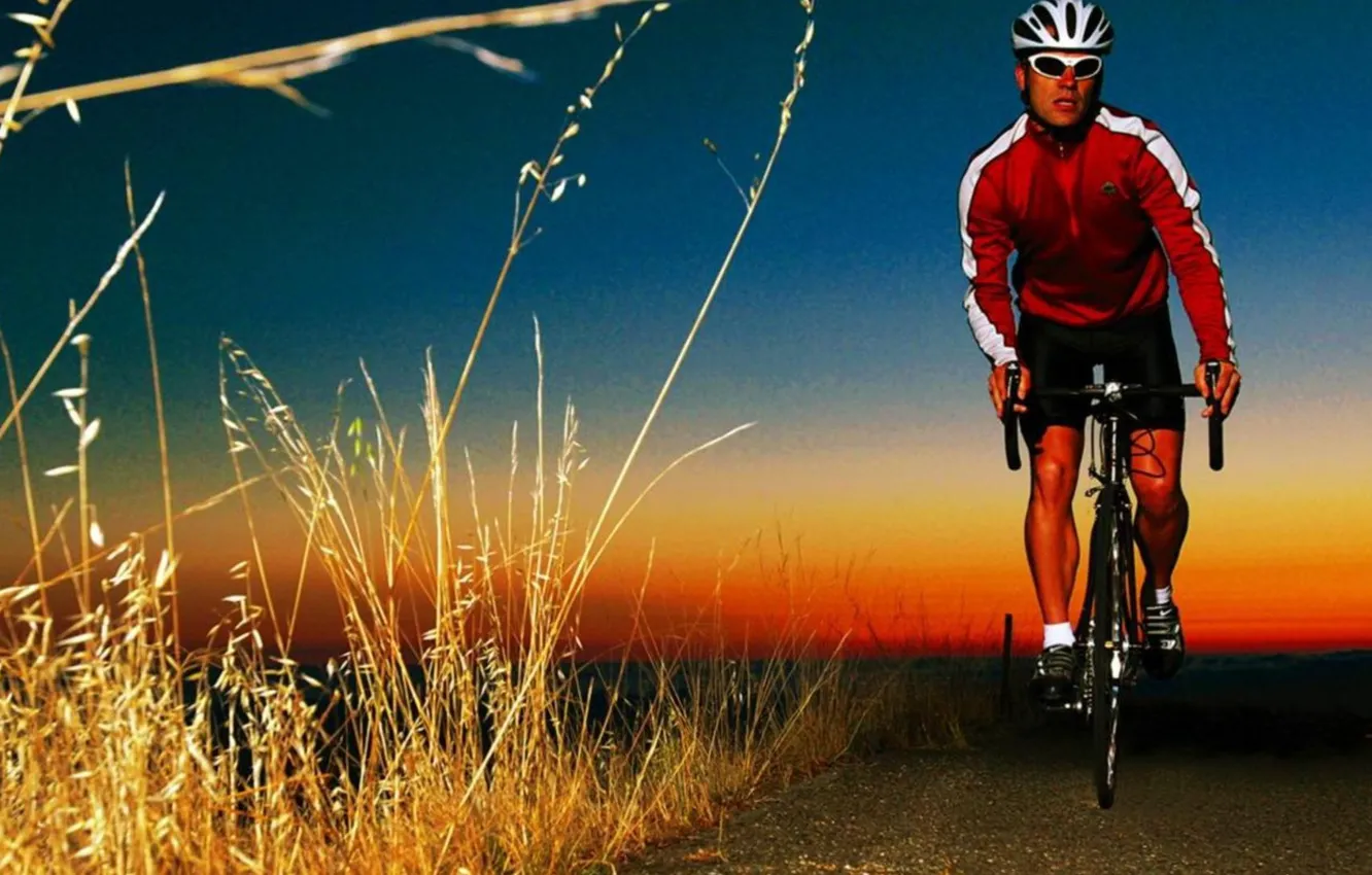 Photo wallpaper road, the evening, athlete, cyclist, mountain bike
