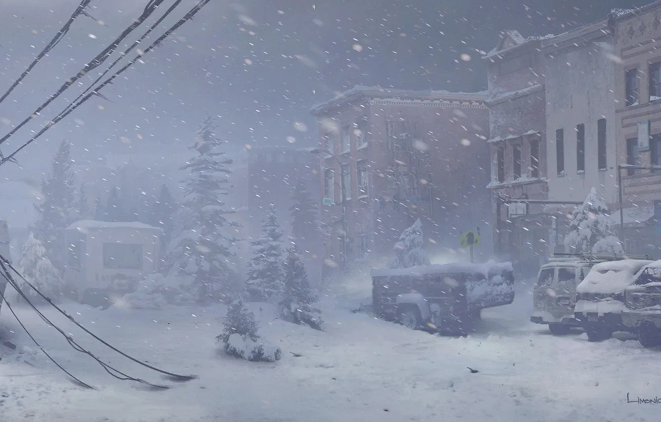 Photo wallpaper winter, machine, snow, the city, art, The Last of Us