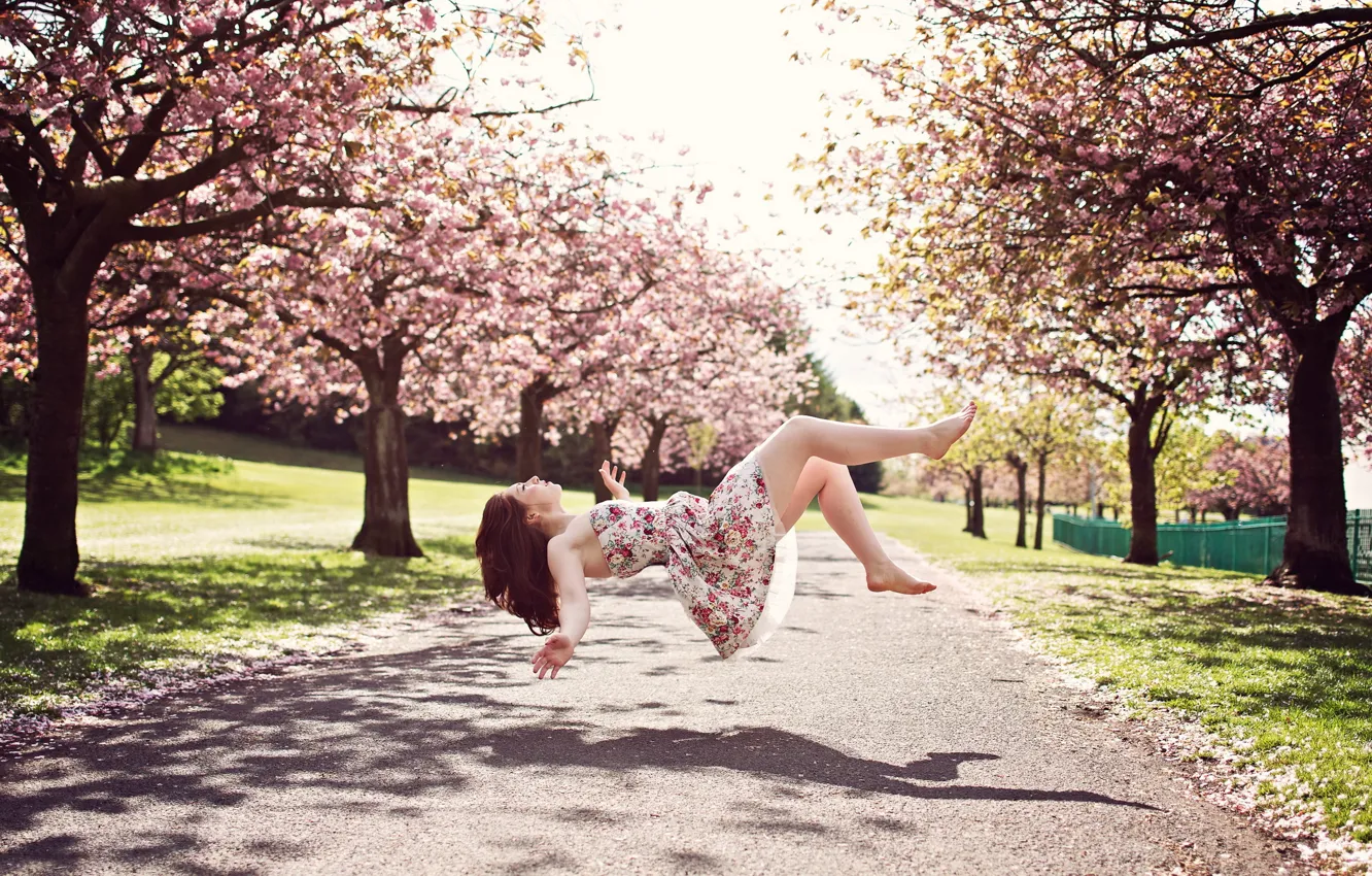 Photo wallpaper girl, mood, spring, levitation