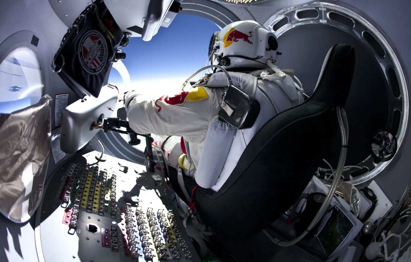 Photo wallpaper jump, stratosphere, Red Bull, Stratos, Felix Baumgartner