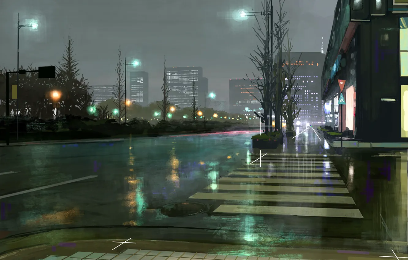 Photo wallpaper road, the city, after the rain