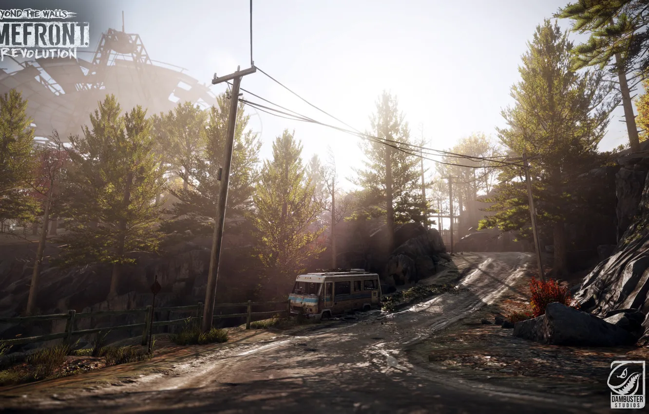 Photo wallpaper road, trees, mountains, the fence, car, Homefront, The Revolution DLC3