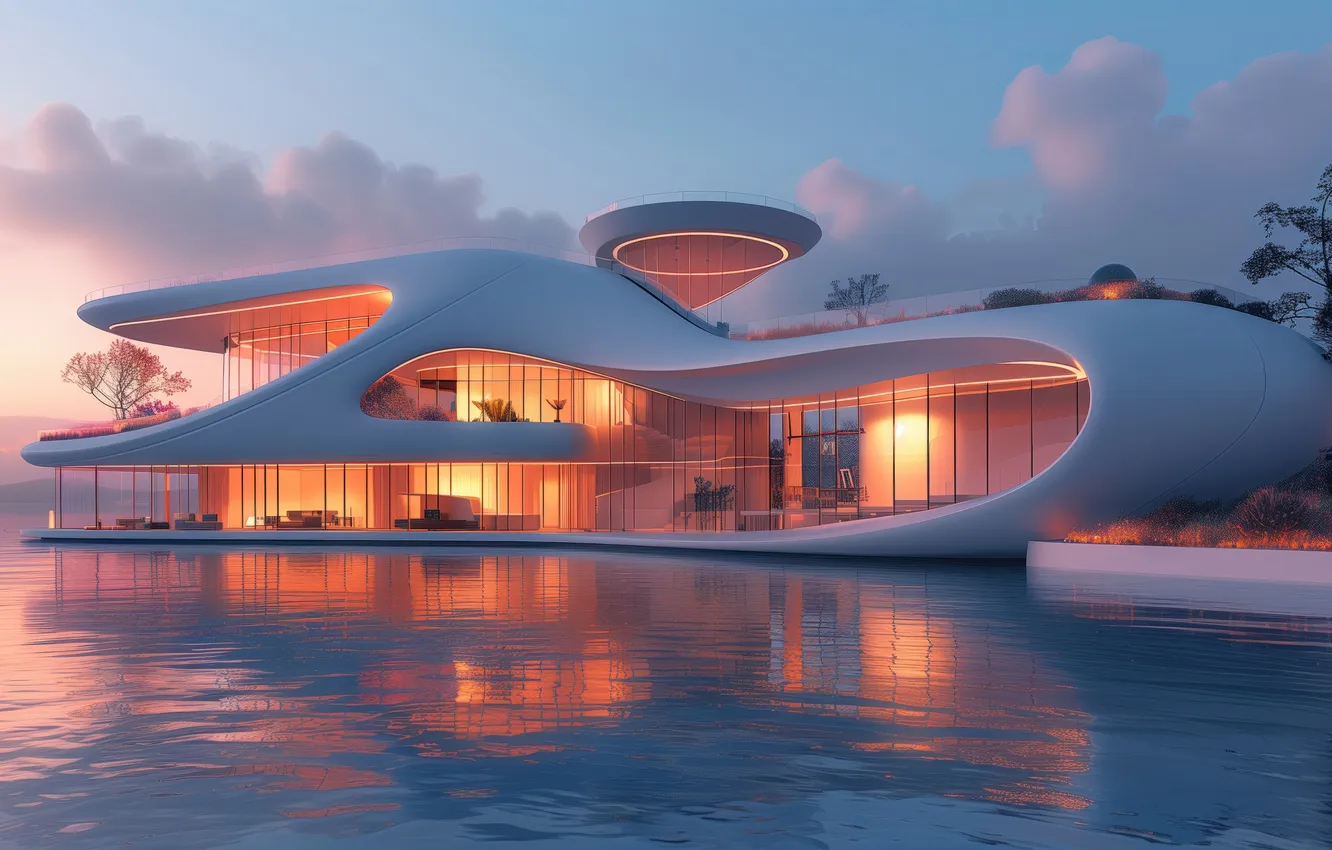 Photo wallpaper house, sea, ocean