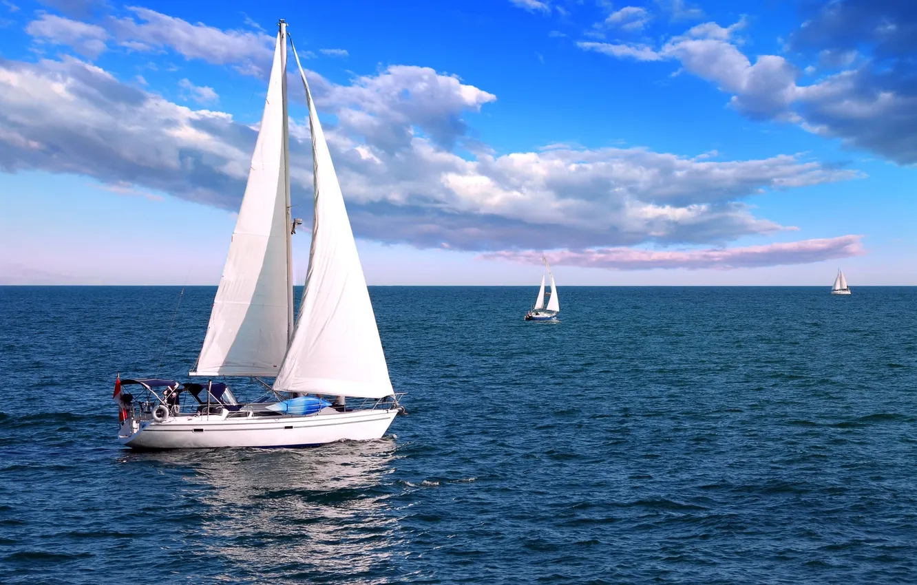 Photo wallpaper wave, the sky, freedom, clouds, the ocean, stay, sailboat, yacht