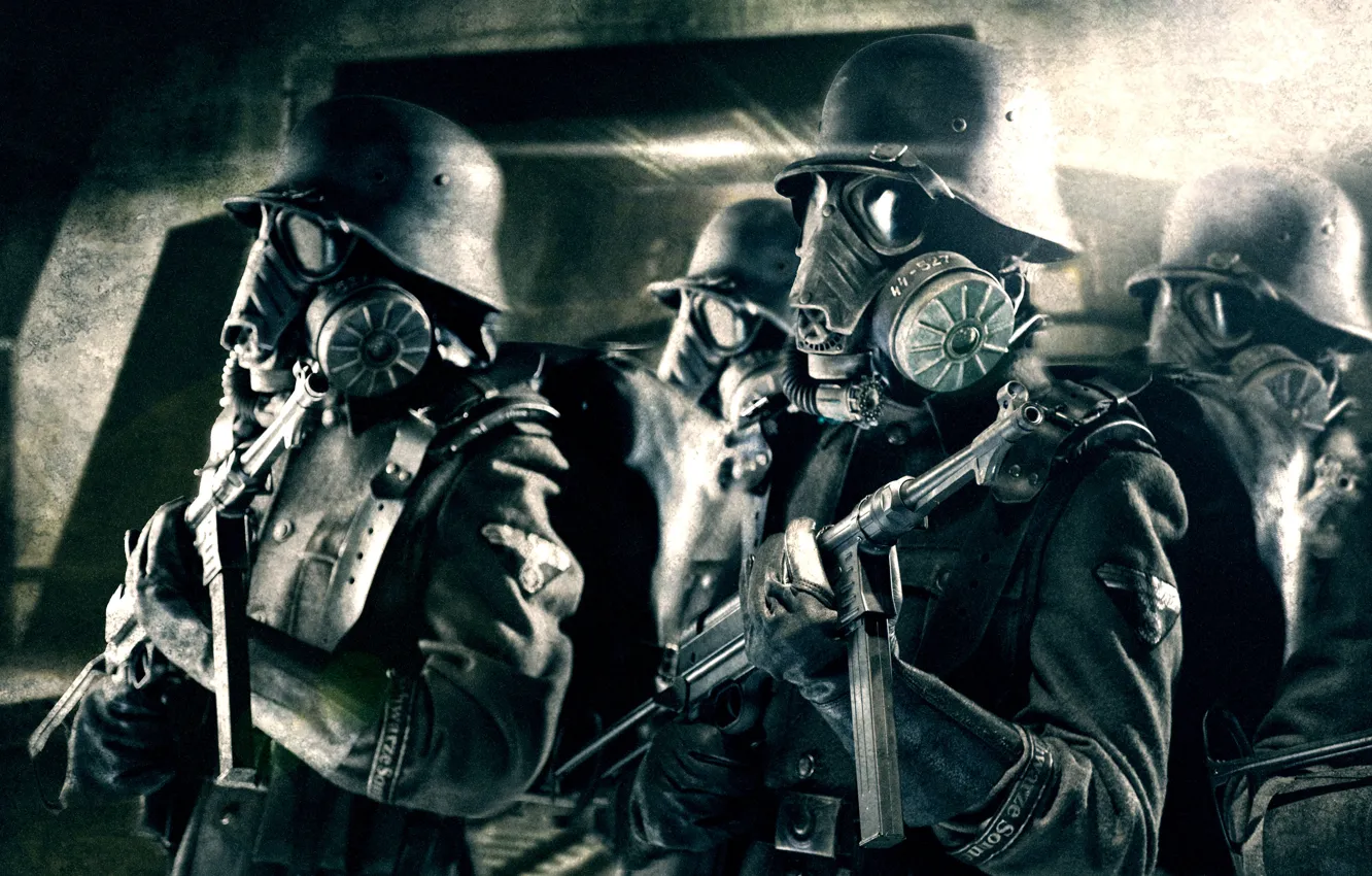Photo wallpaper Mask, Pearls, Uniform, MP 40, Nazi, Iron sky, SS troopers