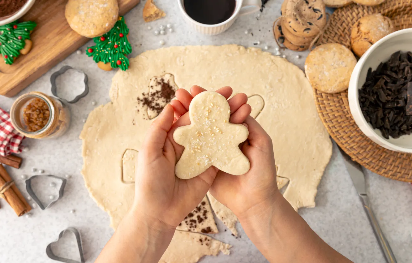 Photo wallpaper new year, cookies, Christmas, herringbone, figures, the mold, figure, cooking