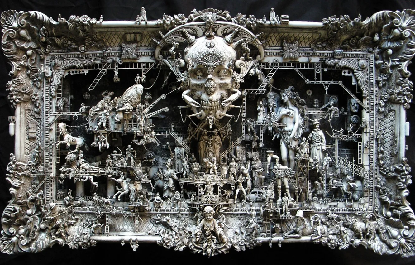 Photo wallpaper frame, skull, men, angel, picture, chain, ladder, beast