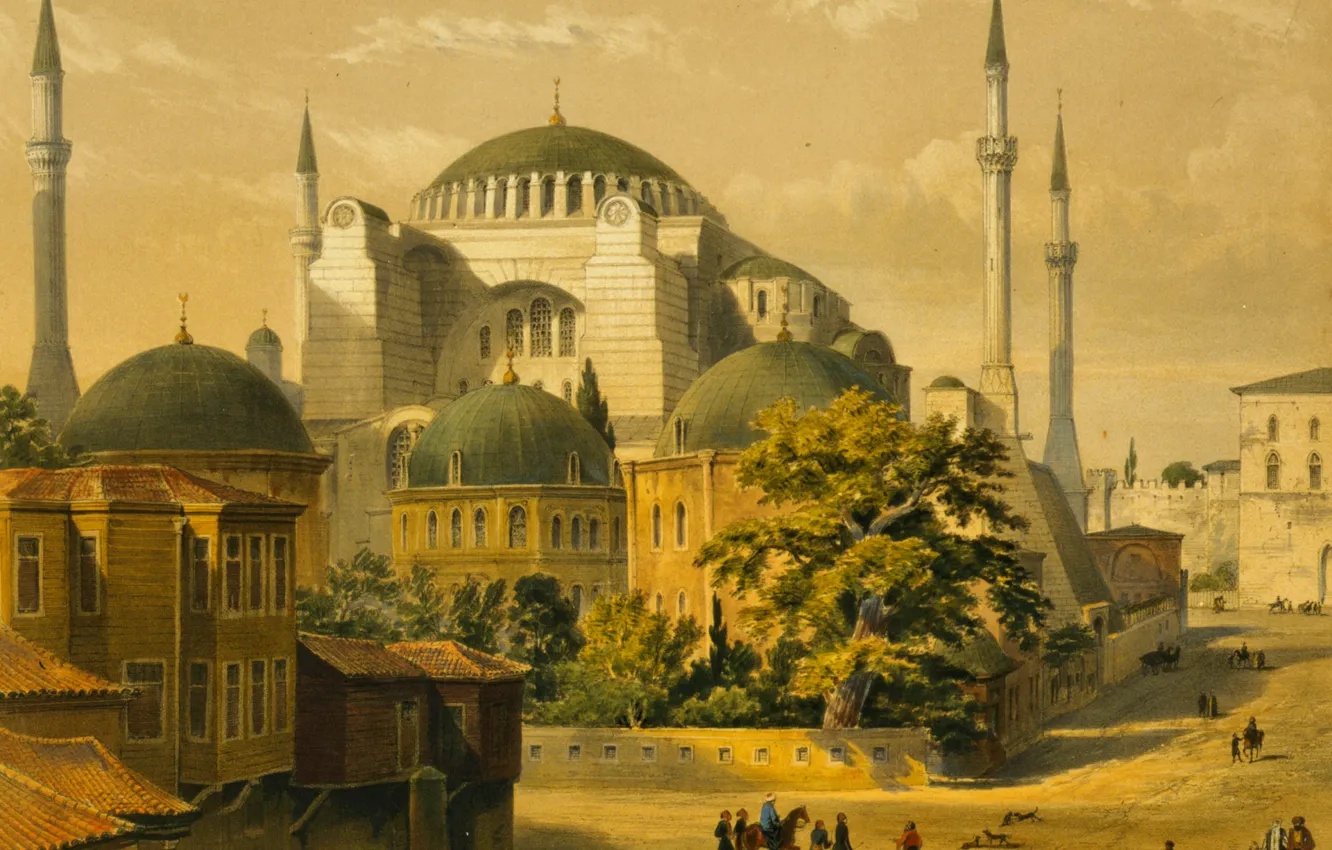 Photo wallpaper the city, picture, mosque, Istanbul, Turkey, the minaret, Hagia Sophia, , While Agia Sophia