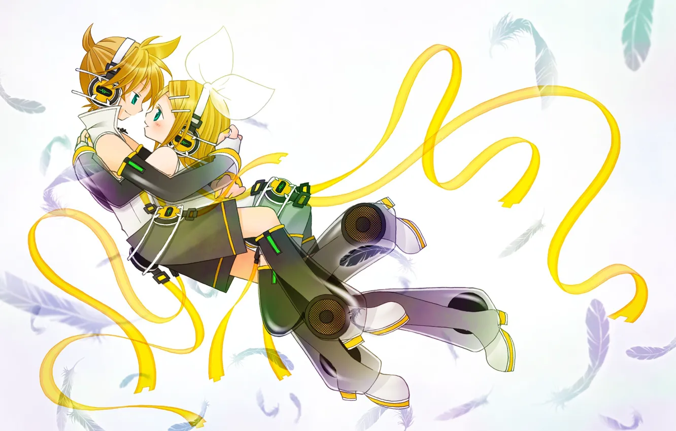 Photo wallpaper tape, anime, feathers, two, Vocaloid, Vocaloid