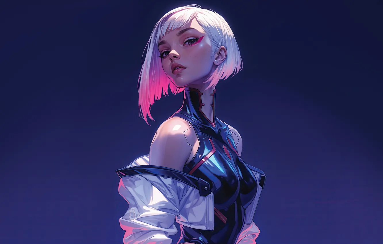 Photo wallpaper girl, anime, white hair, anime girl, AI Art, AI Generated