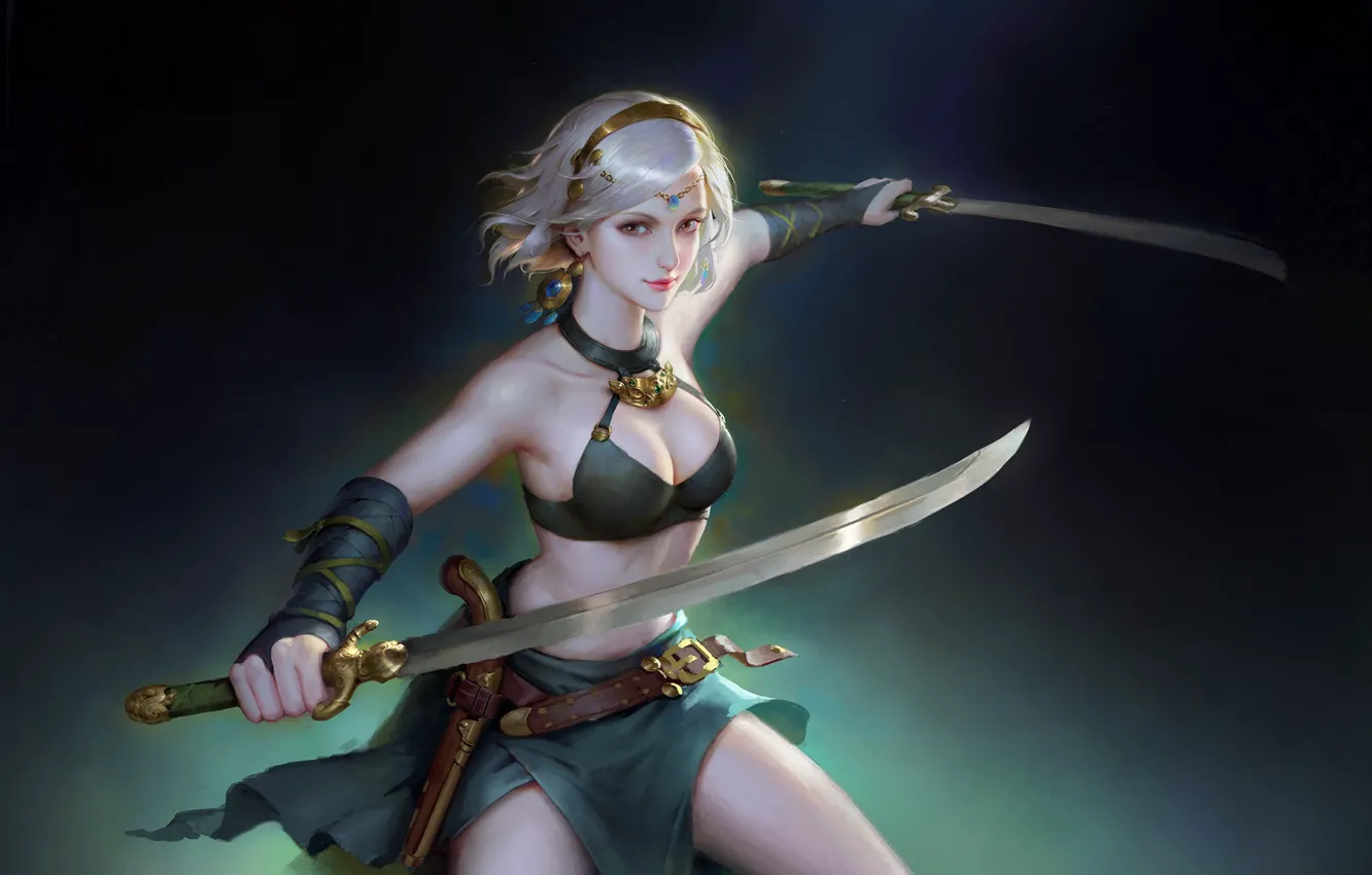 Photo wallpaper girl, sword, weapon, anime, art