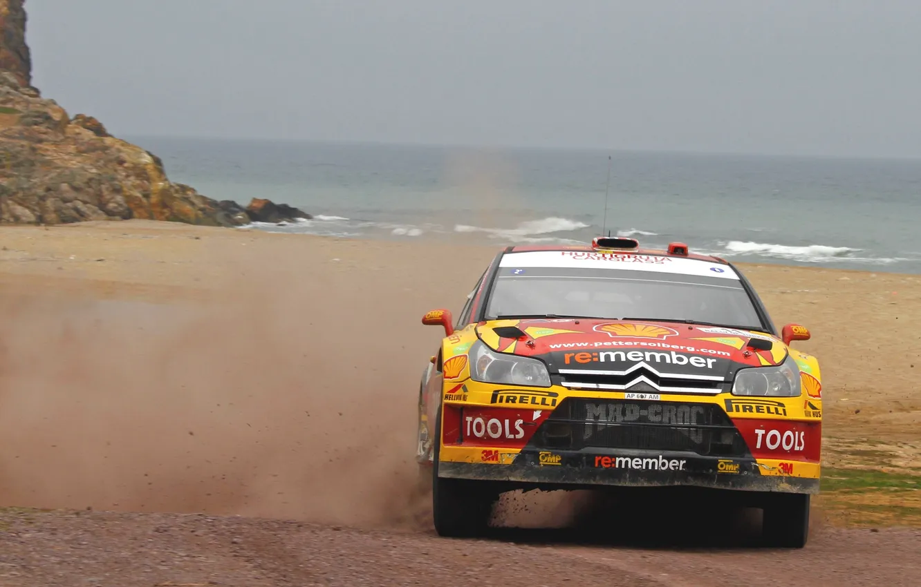 Photo wallpaper sea, machine, auto, sport, lights, Skid, Citroen, WRC