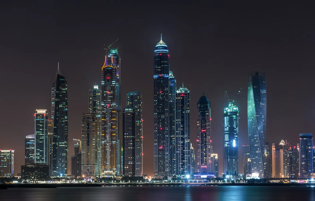 Photo wallpaper city, lights, Dubai, night, United Arab Emirates, Marina