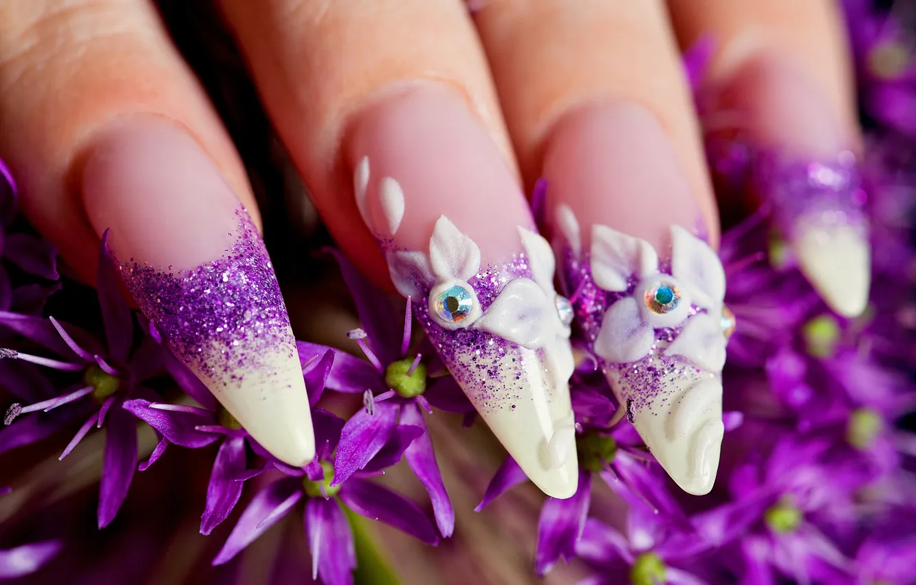 Photo wallpaper flowers, nails, Manicure