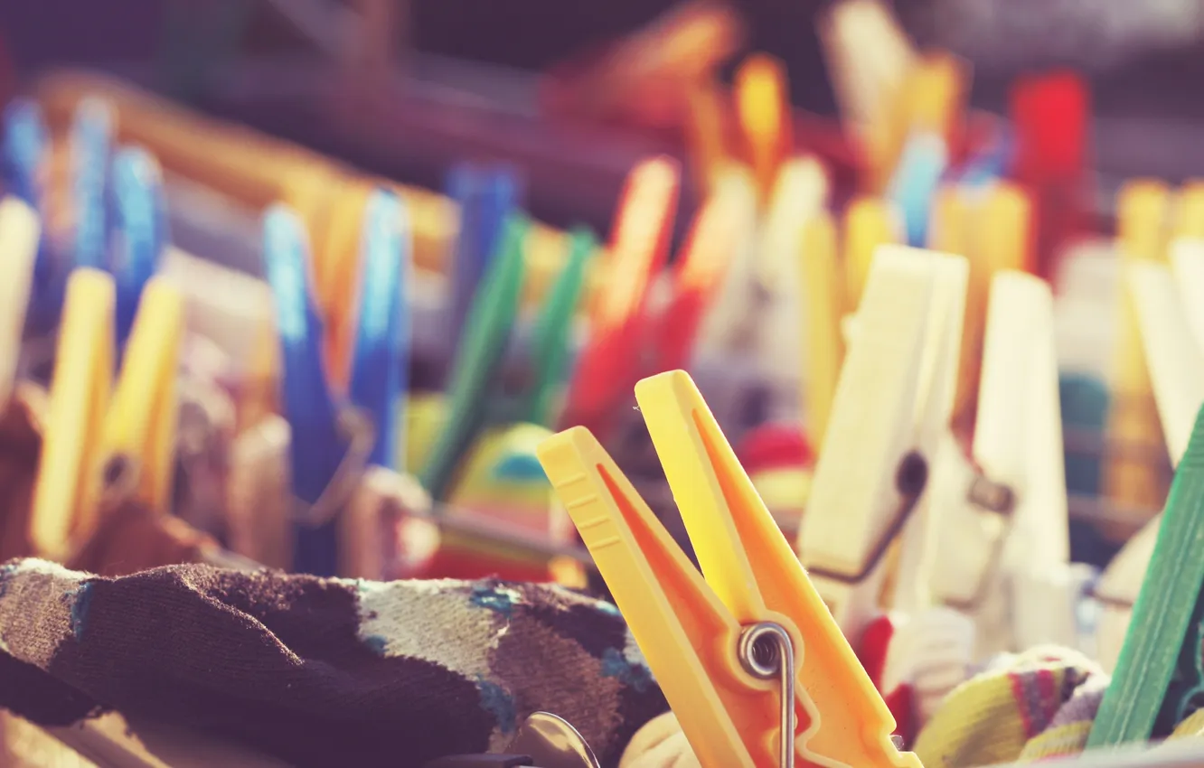 Photo wallpaper colored, different, clothespins