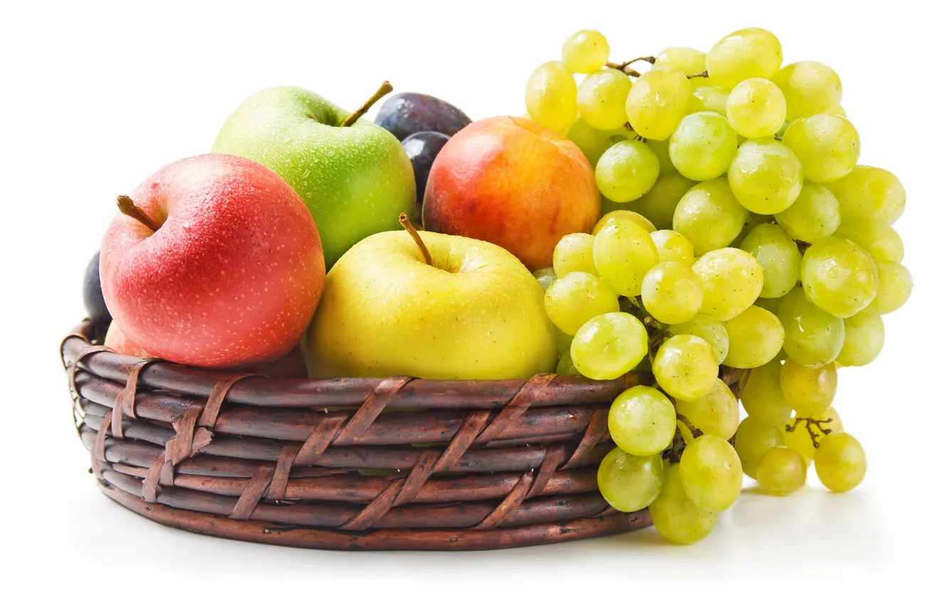 Photo wallpaper apples, grapes, basket
