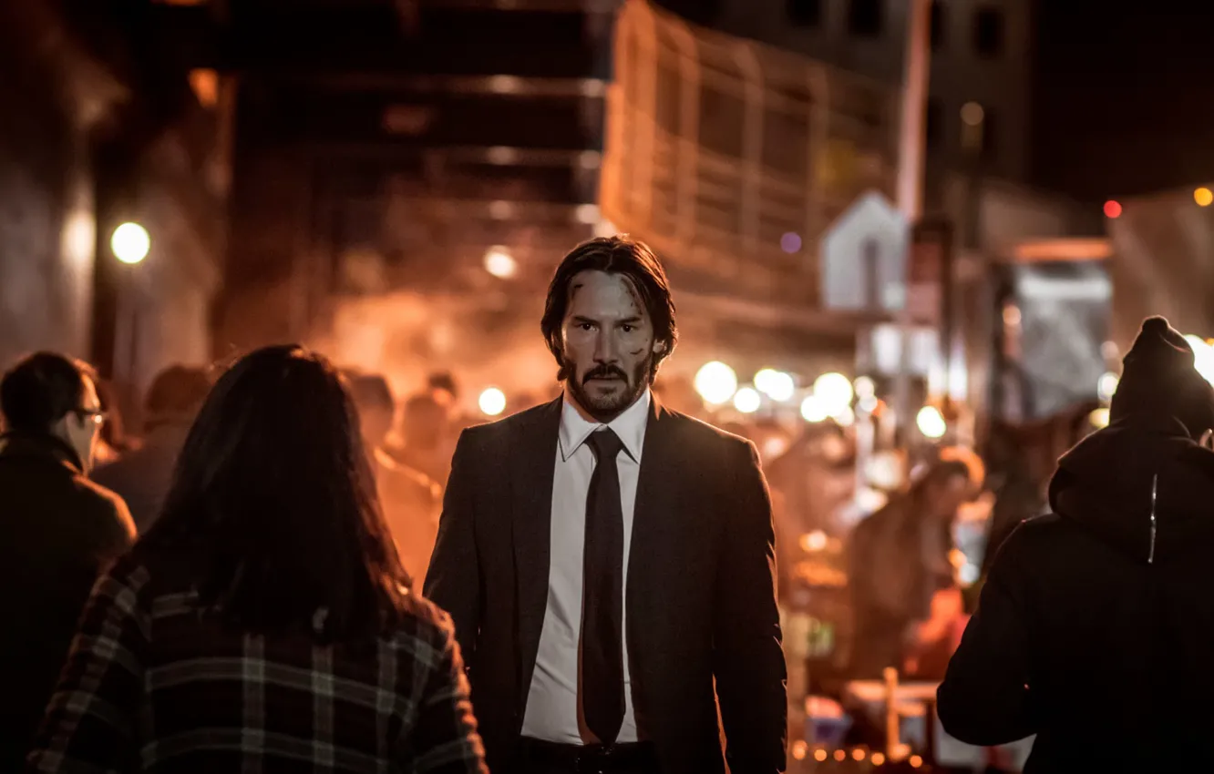 Photo wallpaper city, cinema, night, man, movie, assassin, film, Keanu Reeves