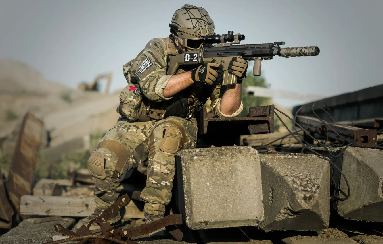 Photo wallpaper Gun, Military, Weapon, Man, Soldier